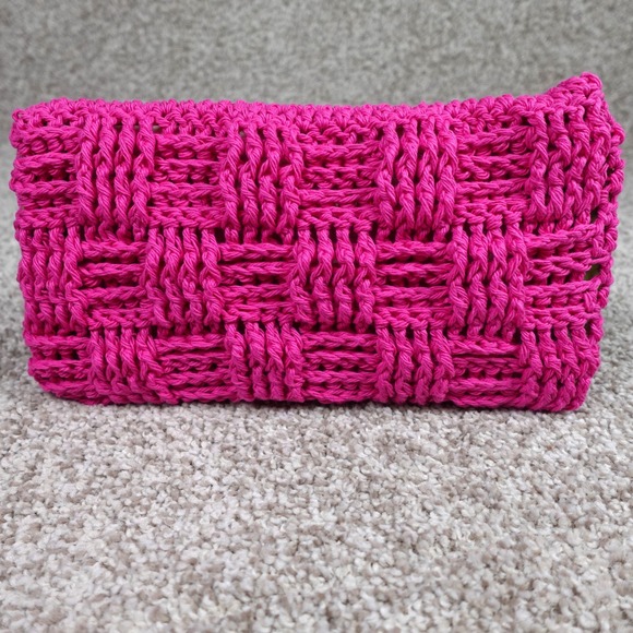 Handmade Other - Handmade Crochet Reusable Mop Cover Hot Pink Basketweave Washable Floor Pad